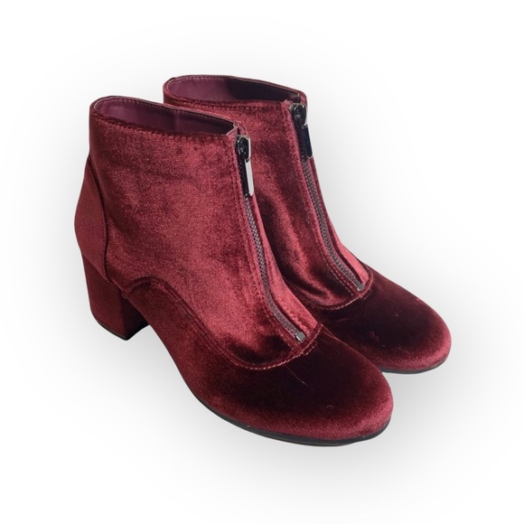 new Circus Sam Edelman ❁ Vanessa Zipper Velvet Ankle Boots Booties ❁ Burgundy - Picture 10 of 16
